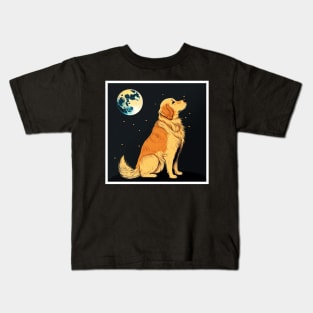 Golden Retriever Dog, Full Moon, Night Sky Kids T-Shirt